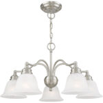 5 Light Brushed Nickel Chandelier/Ceiling Light fixture with White Alabaster Glass Shade-Lighting LumensChandeliers