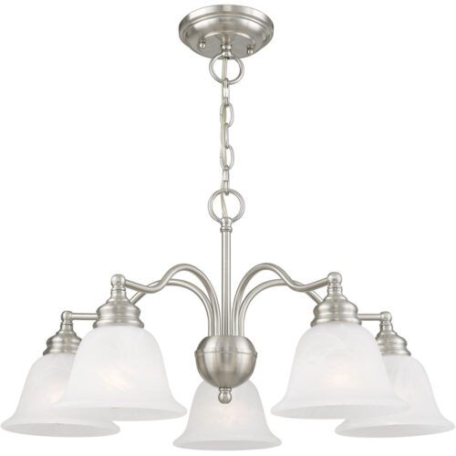 5 Light Brushed Nickel Chandelier/Ceiling Light fixture with White Alabaster Glass Shade-Lighting LumensChandeliers