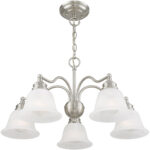 5 Light Brushed Nickel Chandelier/Ceiling Light fixture with White Alabaster Glass Shade-Lighting LumensChandeliers