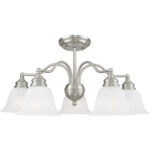 5 Light Brushed Nickel Chandelier/Ceiling Light fixture with White Alabaster Glass Shade-Lighting LumensChandeliers