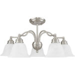 5 Light Brushed Nickel Chandelier/Ceiling Light fixture with White Alabaster Glass Shade-Lighting LumensChandeliers