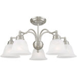 5 Light Brushed Nickel Chandelier/Ceiling Light fixture with White Alabaster Glass Shade-Lighting LumensChandeliers