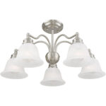 5 Light Brushed Nickel Chandelier/Ceiling Light fixture with White Alabaster Glass Shade-Lighting LumensChandeliers