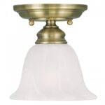 1 Light Antique Brass Ceiling Light fixture with White Alabaster Glass Shade-Lighting LumensFlush Mount Ceiling Lights