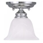 1 Light Polished Chrome Ceiling Light fixture with White Alabaster Glass Shade-Lighting LumensFlush Mount Ceiling Lights