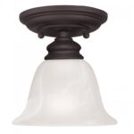 1 Light Bronze Ceiling Light fixture with White Alabaster Glass Shade-Lighting LumensFlush Mount Ceiling Lights