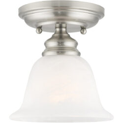 1 Light Brushed Nickel Ceiling Light fixture with White Alabaster Glass Shade-Lighting LumensFlush Mount Ceiling Lights