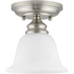 1 Light Brushed Nickel Ceiling Light fixture with White Alabaster Glass Shade-Lighting LumensFlush Mount Ceiling Lights