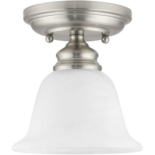 1 Light Brushed Nickel Ceiling Light fixture with White Alabaster Glass Shade-Lighting LumensFlush Mount Ceiling Lights