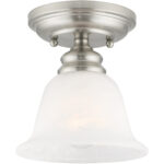 1 Light Brushed Nickel Ceiling Light fixture with White Alabaster Glass Shade-Lighting LumensFlush Mount Ceiling Lights