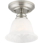 1 Light Brushed Nickel Ceiling Light fixture with White Alabaster Glass Shade-Lighting LumensFlush Mount Ceiling Lights