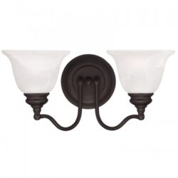 15.25 inch 2 Light Bronze Bathroom Vanity light fixture with White Alabaster Glass Shade-Lighting LumensBath/Vanity