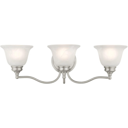 24 inch 3 Light Brushed Nickel Bathroom Vanity light fixture with White Alabaster Glass Shade-Lighting LumensBath/Vanity