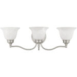 24 inch 3 Light Brushed Nickel Bathroom Vanity light fixture with White Alabaster Glass Shade-Lighting LumensBath/Vanity