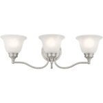 24 inch 3 Light Brushed Nickel Bathroom Vanity light fixture with White Alabaster Glass Shade-Lighting LumensBath/Vanity