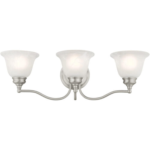 24 inch 3 Light Brushed Nickel Bathroom Vanity light fixture with White Alabaster Glass Shade-Lighting LumensBath/Vanity