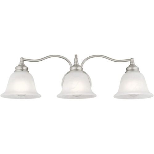 24 inch 3 Light Brushed Nickel Bathroom Vanity light fixture with White Alabaster Glass Shade-Lighting LumensBath/Vanity