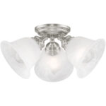 3 Light Brushed Nickel Ceiling Light fixture with White Alabaster Glass Shade-Lighting LumensFlush Mount Ceiling Lights