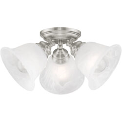 3 Light Brushed Nickel Ceiling Light fixture with White Alabaster Glass Shade-Lighting LumensFlush Mount Ceiling Lights