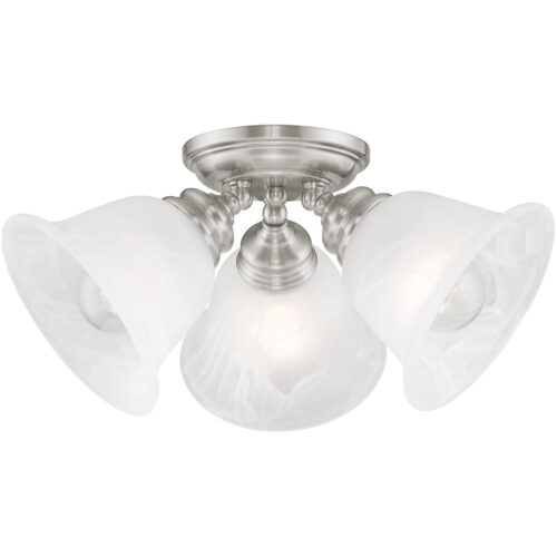 3 Light Brushed Nickel Ceiling Light fixture with White Alabaster Glass Shade-Lighting LumensFlush Mount Ceiling Lights