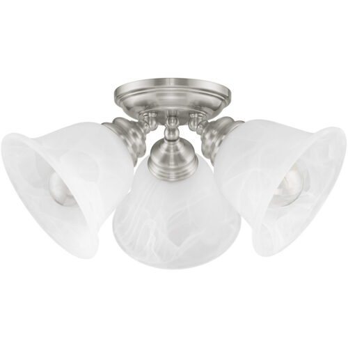 3 Light Brushed Nickel Ceiling Light fixture with White Alabaster Glass Shade-Lighting LumensFlush Mount Ceiling Lights