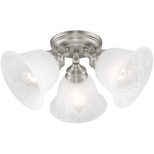 3 Light Brushed Nickel Ceiling Light fixture with White Alabaster Glass Shade-Lighting LumensFlush Mount Ceiling Lights