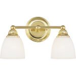 15 inch 2 Light Polished Brass Bathroom Vanity light fixture with Hand Blown Satin Opal White Glass Shade-Lighting LumensBath/Vanity