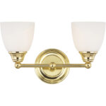 15 inch 2 Light Polished Brass Bathroom Vanity light fixture with Hand Blown Satin Opal White Glass Shade-Lighting LumensBath/Vanity