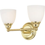 15 inch 2 Light Polished Brass Bathroom Vanity light fixture with Hand Blown Satin Opal White Glass Shade-Lighting LumensBath/Vanity