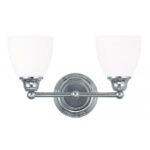 15 inch 2 Light Polished Chrome Bathroom Vanity light fixture with Hand Blown Satin Opal White Glass Shade-Lighting LumensBath/Vanity