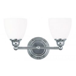 15 inch 2 Light Polished Chrome Bathroom Vanity light fixture with Hand Blown Satin Opal White Glass Shade-Lighting LumensBath/Vanity