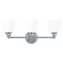 23 inch 3 Light Polished Chrome Bathroom Vanity light fixture with Hand Blown Satin Opal White Glass Shade-Lighting LumensBath/Vanity