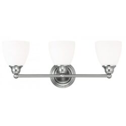 23 inch 3 Light Brushed Nickel Bathroom Vanity light fixture with Hand Blown Satin Opal White Glass Shade-Lighting LumensBath/Vanity