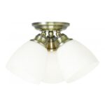 3 Light Antique Brass Ceiling Light fixture with Hand Blown Satin Opal White Glass Shade-Lighting LumensFlush Mount Ceiling Lights