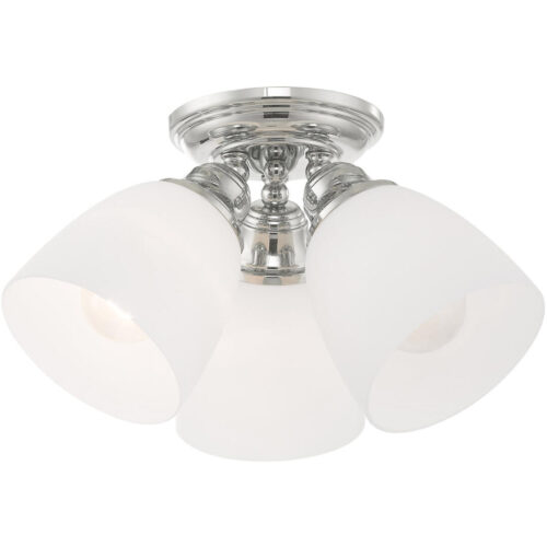 3 Light Polished Chrome Ceiling Light fixture with Hand Blown Satin Opal White Glass Shade-Lighting LumensFlush Mount Ceiling Lights