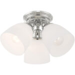 3 Light Polished Chrome Ceiling Light fixture with Hand Blown Satin Opal White Glass Shade-Lighting LumensFlush Mount Ceiling Lights