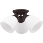 3 Light Bronze Ceiling Light fixture with Hand Blown Satin Opal White Glass Shade-Lighting LumensFlush Mount Ceiling Lights