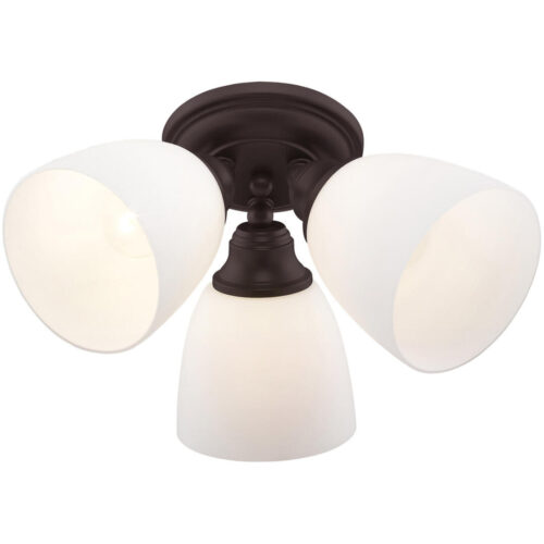 3 Light Bronze Ceiling Light fixture with Hand Blown Satin Opal White Glass Shade-Lighting LumensFlush Mount Ceiling Lights