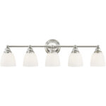 34 inch 5 Light Polished Chrome Bathroom Vanity light fixture with Hand Blown Satin Opal White Glass Shade-Lighting LumensBath/Vanity