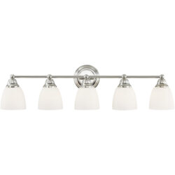 34 inch 5 Light Polished Chrome Bathroom Vanity light fixture with Hand Blown Satin Opal White Glass Shade-Lighting LumensBath/Vanity