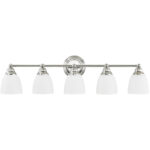 34 inch 5 Light Polished Chrome Bathroom Vanity light fixture with Hand Blown Satin Opal White Glass Shade-Lighting LumensBath/Vanity