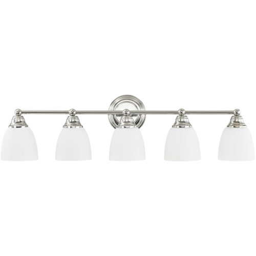 34 inch 5 Light Polished Chrome Bathroom Vanity light fixture with Hand Blown Satin Opal White Glass Shade-Lighting LumensBath/Vanity