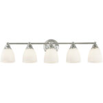 34 inch 5 Light Polished Chrome Bathroom Vanity light fixture with Hand Blown Satin Opal White Glass Shade-Lighting LumensBath/Vanity