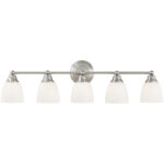 34 inch 5 Light Brushed Nickel Bathroom Vanity light fixture with Hand Blown Satin Opal White Glass Shade-Lighting LumensBath/Vanity