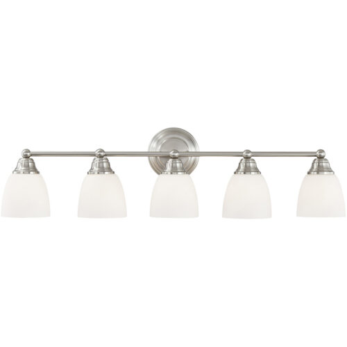 34 inch 5 Light Brushed Nickel Bathroom Vanity light fixture with Hand Blown Satin Opal White Glass Shade-Lighting LumensBath/Vanity