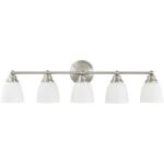 34 inch 5 Light Brushed Nickel Bathroom Vanity light fixture with Hand Blown Satin Opal White Glass Shade-Lighting LumensBath/Vanity