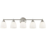 34 inch 5 Light Brushed Nickel Bathroom Vanity light fixture with Hand Blown Satin Opal White Glass Shade-Lighting LumensBath/Vanity