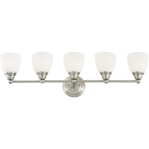 34 inch 5 Light Brushed Nickel Bathroom Vanity light fixture with Hand Blown Satin Opal White Glass Shade-Lighting LumensBath/Vanity