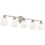 34 inch 5 Light Brushed Nickel Bathroom Vanity light fixture with Hand Blown Satin Opal White Glass Shade-Lighting LumensBath/Vanity