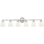 42 inch 6 Light Polished Chrome Bathroom Vanity light fixture with Hand Blown Satin Opal White Glass Shade-Lighting LumensBath/Vanity